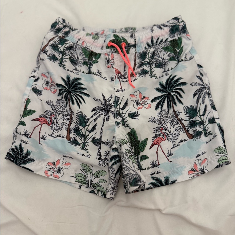 Janie and Jack Pink and Green Tropical Swim Trunks